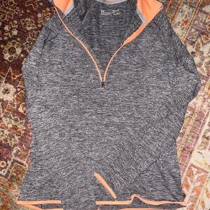 Under Armour Women's Heathered Gray and Coral Quarter-Zip Hoodie
